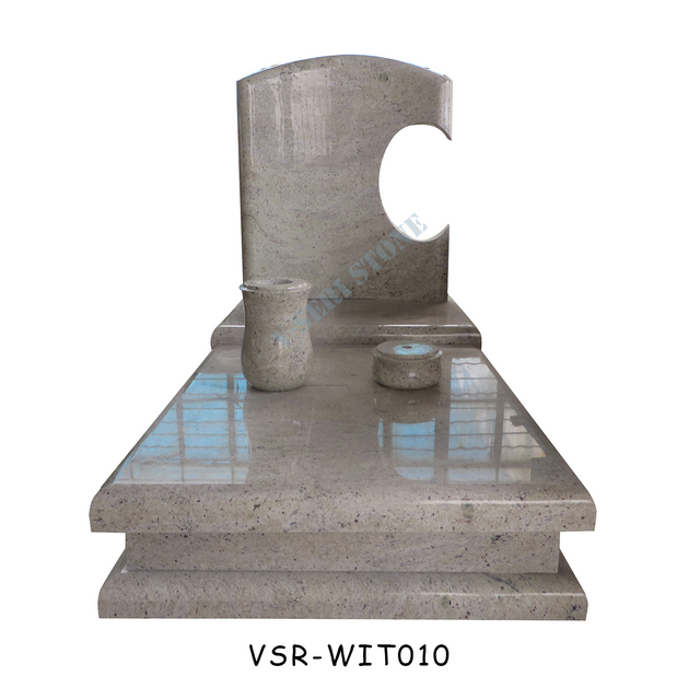 Beautifully Crafted Kashmir White Granite Tombstone with Flower Vase
