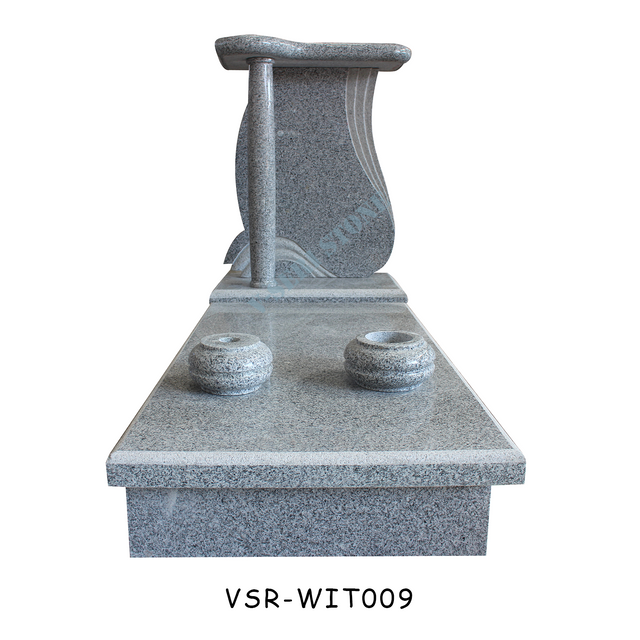 Well Made AG-98 Grey Granite Monument with Granite Vases and a Pillar
