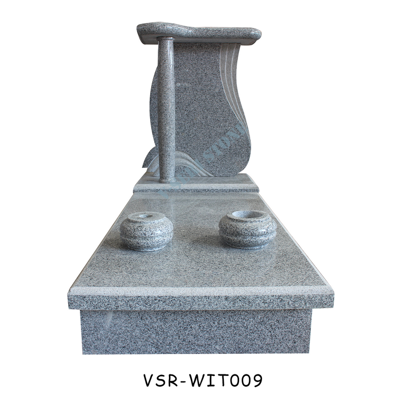 Well Made AG-98 Grey Granite Monument with Granite Vases and a Pillar