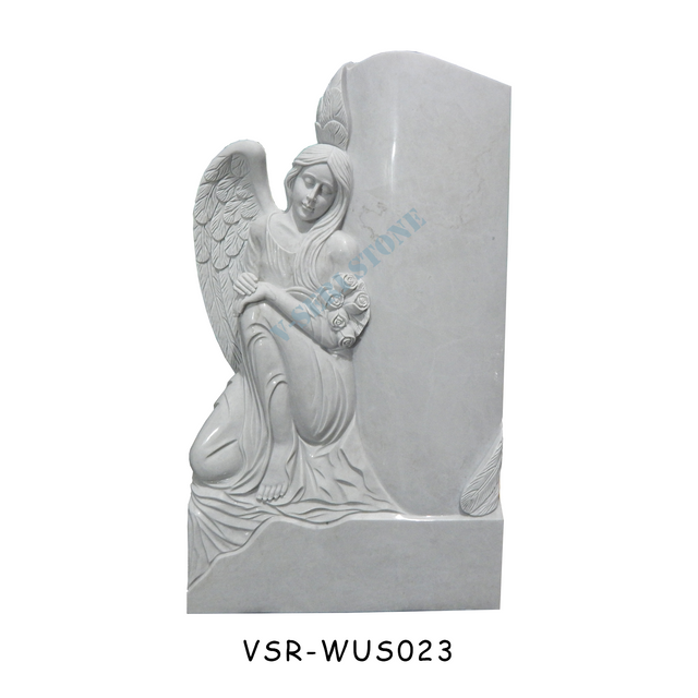 Pure White Marble Tombstone Angel Statue Graveyard Headstone