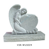 Light Grey Granite Headstone with Kneeling Angel Statue and Heart