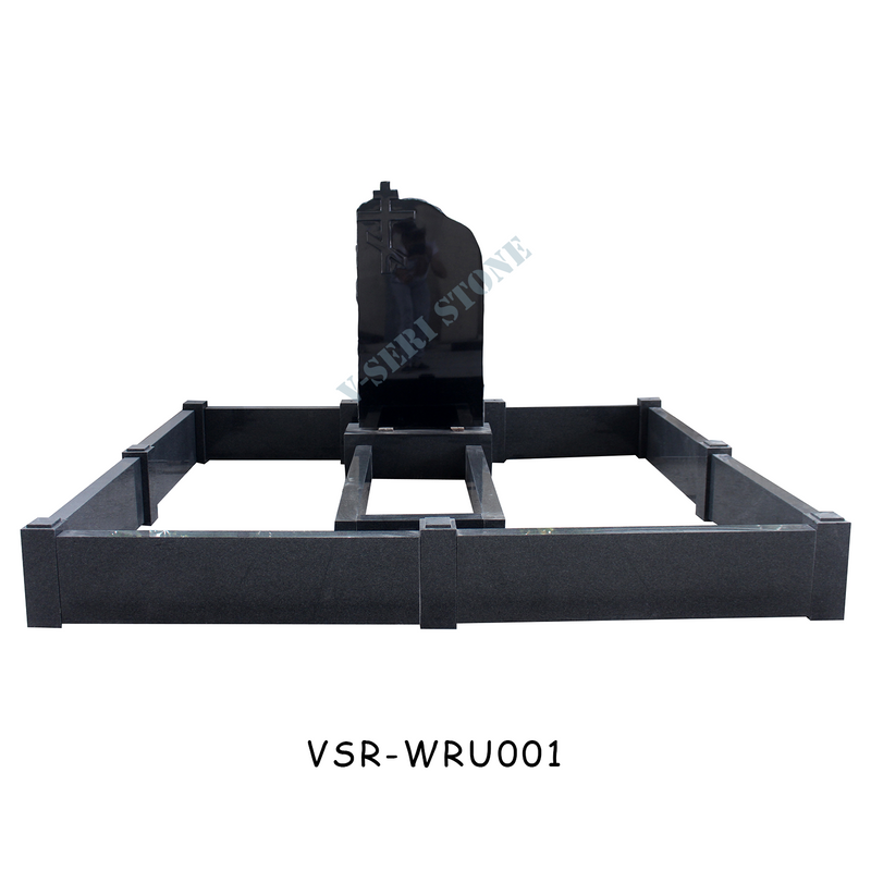 Russian Style Black Granite Tombstone Natural Stone Headstones with Cross