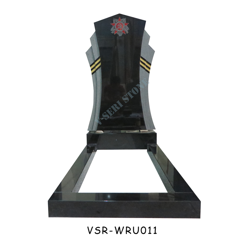 Russian Style China Shanxi Black Granite Memorial Monuments with Red Star Design