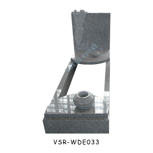 China G654 Grey Granite Tombstones with Flower Carving and Granite Vase