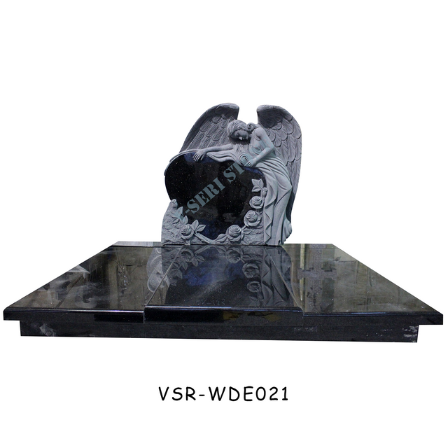 Good Workmanship Black Granite Carved Angel Monument with Heart Shape