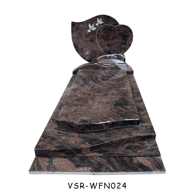 Aurora Red Granite Thomstone Headstone Memorial with Birds and Heart Pattern