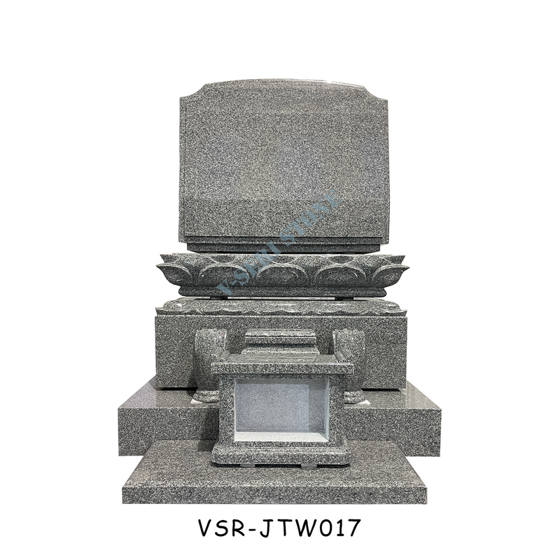 Traditional Lotus Design Monuments Stand up Headstones in Grey Granite