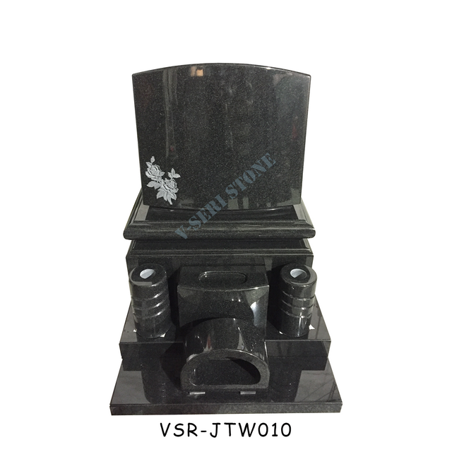 Premium Japanese-Style Black Granite Nice Tombstones with Flowers Engraved