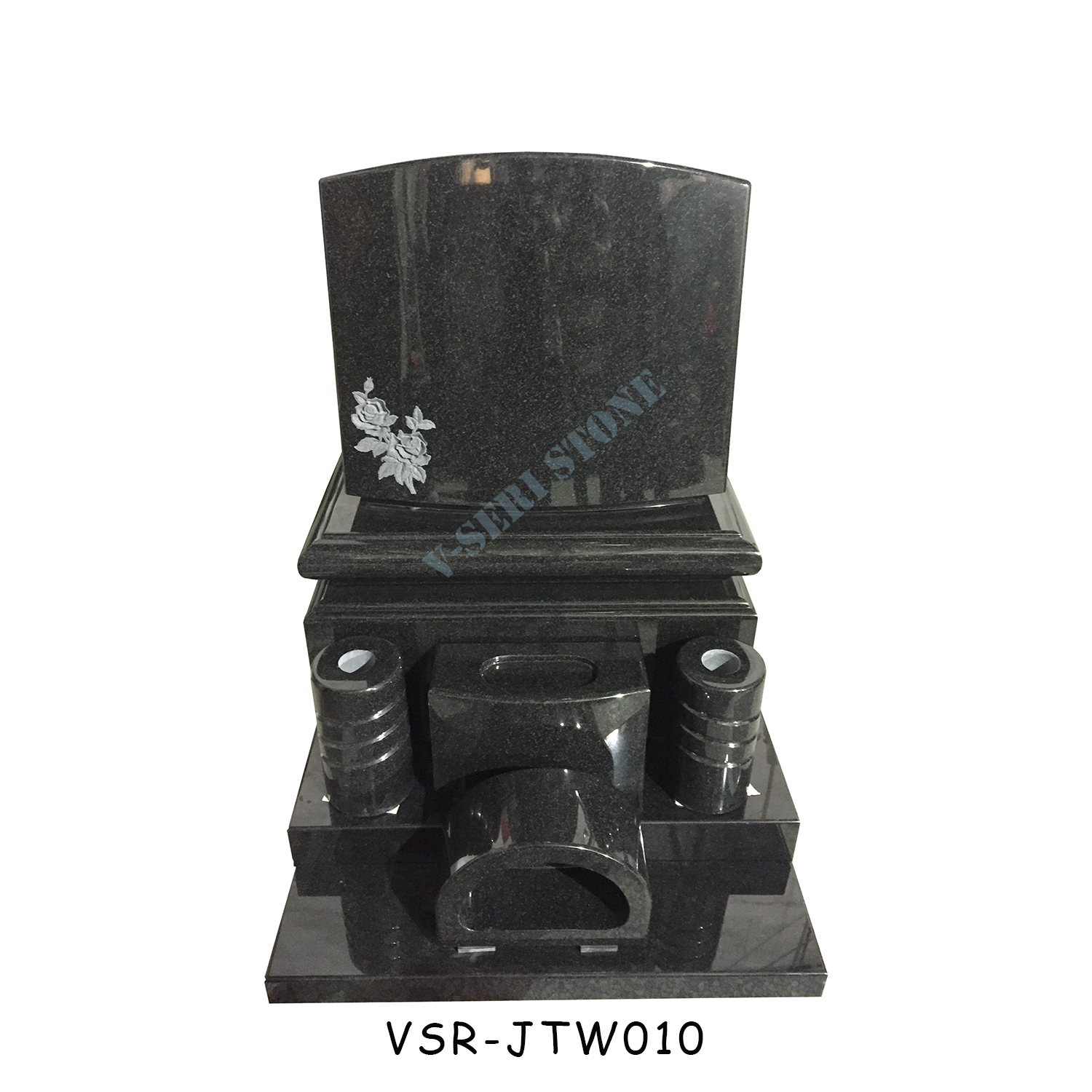 Premium Japanese-Style Black Granite Nice Tombstones with Flowers Engraved