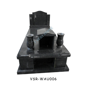 Durable Stone Jet Black Granite Memorial with Grave Vases
