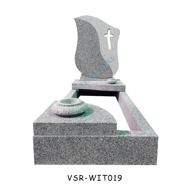 Flower Shape G623 Grey Granite Memorial Headstone with Hollow Cross Design