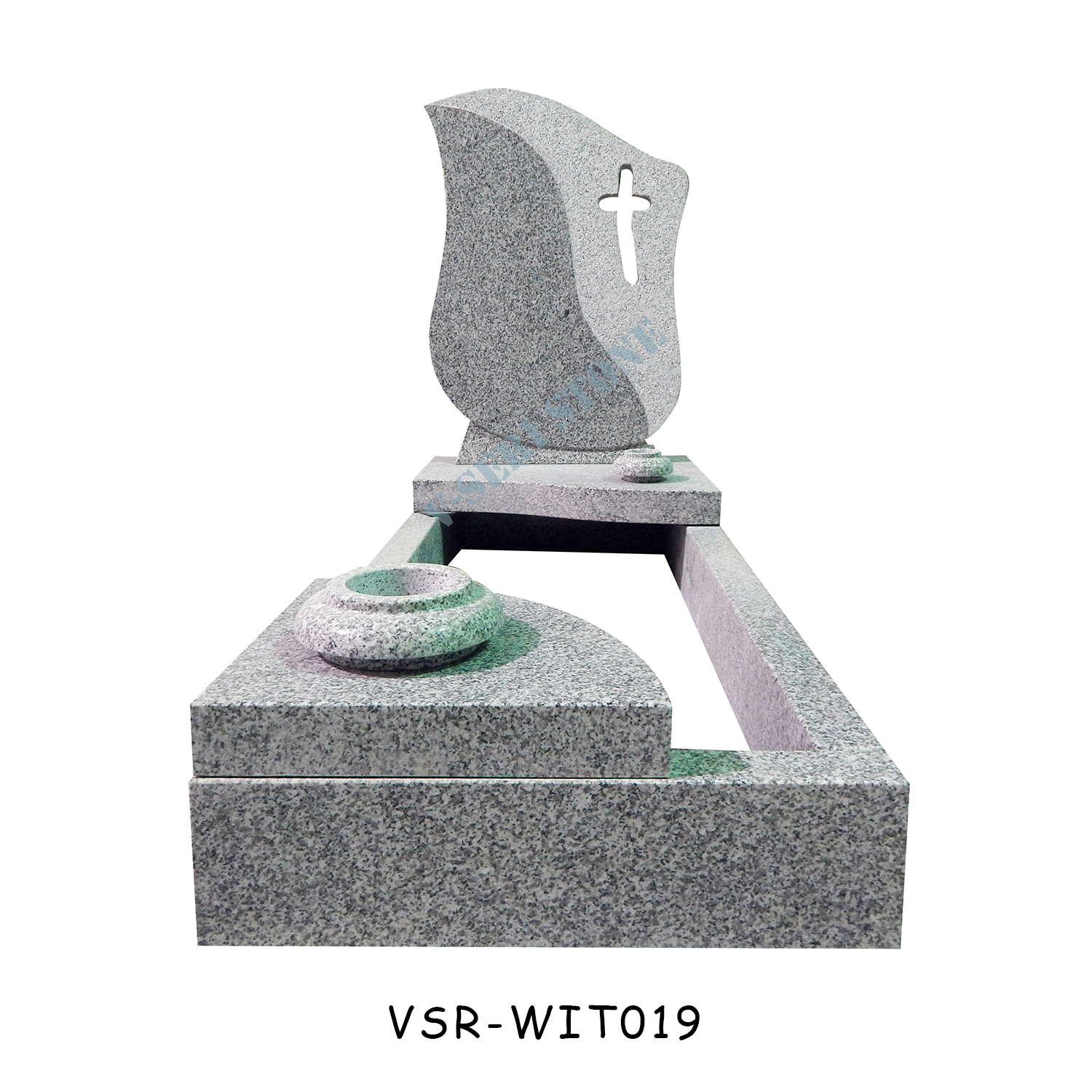 Flower Shape G623 Grey Granite Memorial Headstone with Hollow Cross Design
