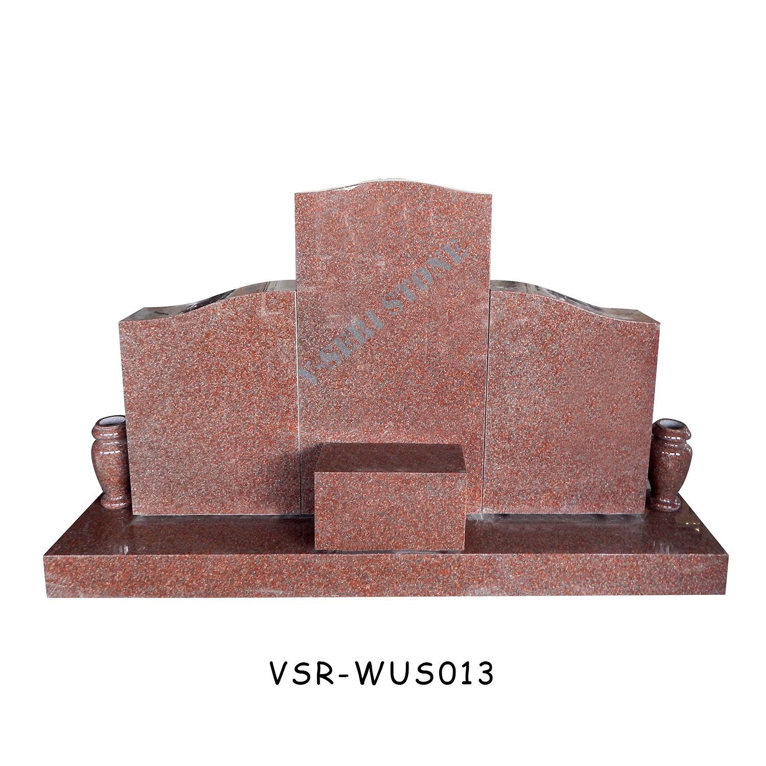 Featuring Classic India Red Granite Cemetery Upright Triple Headstone for Graves