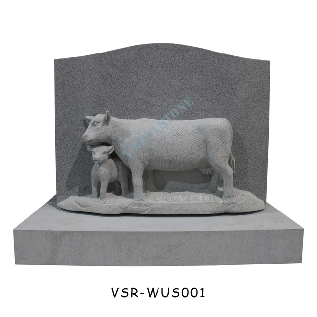 G601 Grey Granite Upright Amerian Tombstones with Cows Carving