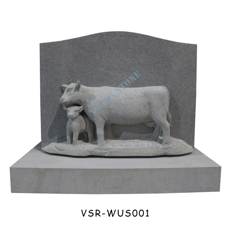 G601 Grey Granite Upright Amerian Tombstones with Cows Carving