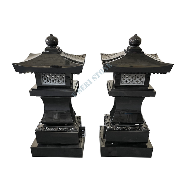 Corner Lanterns in front of Tombstone in Indian Black Granite
