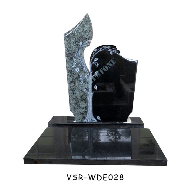 Tree Carved Granite Tombstone Design Momorial Headstone in Grey and Black Granite