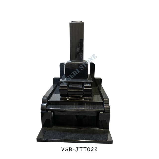 Durable Granite Memorial Stones Japanese Cemetery Gravestone in Black
