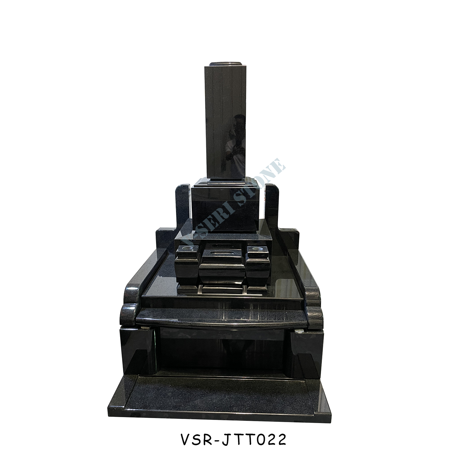 Durable Granite Memorial Stones Japanese Cemetery Gravestone in Black