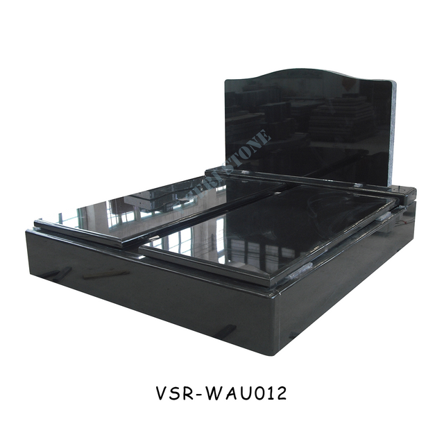 Natural Stone Absolute Black Granite Double Tombstone with Flower Bed