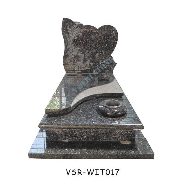 Emerald Pearl Granite Monument with Patterns Shadow Carving and Vase