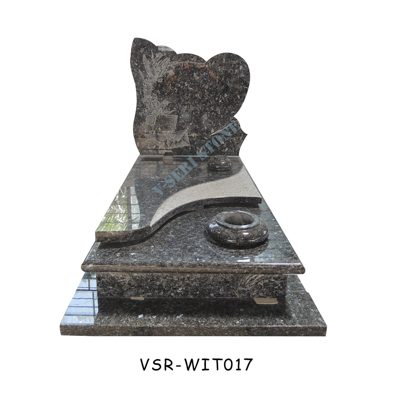 Emerald Pearl Granite Monument with Patterns Shadow Carving and Vase