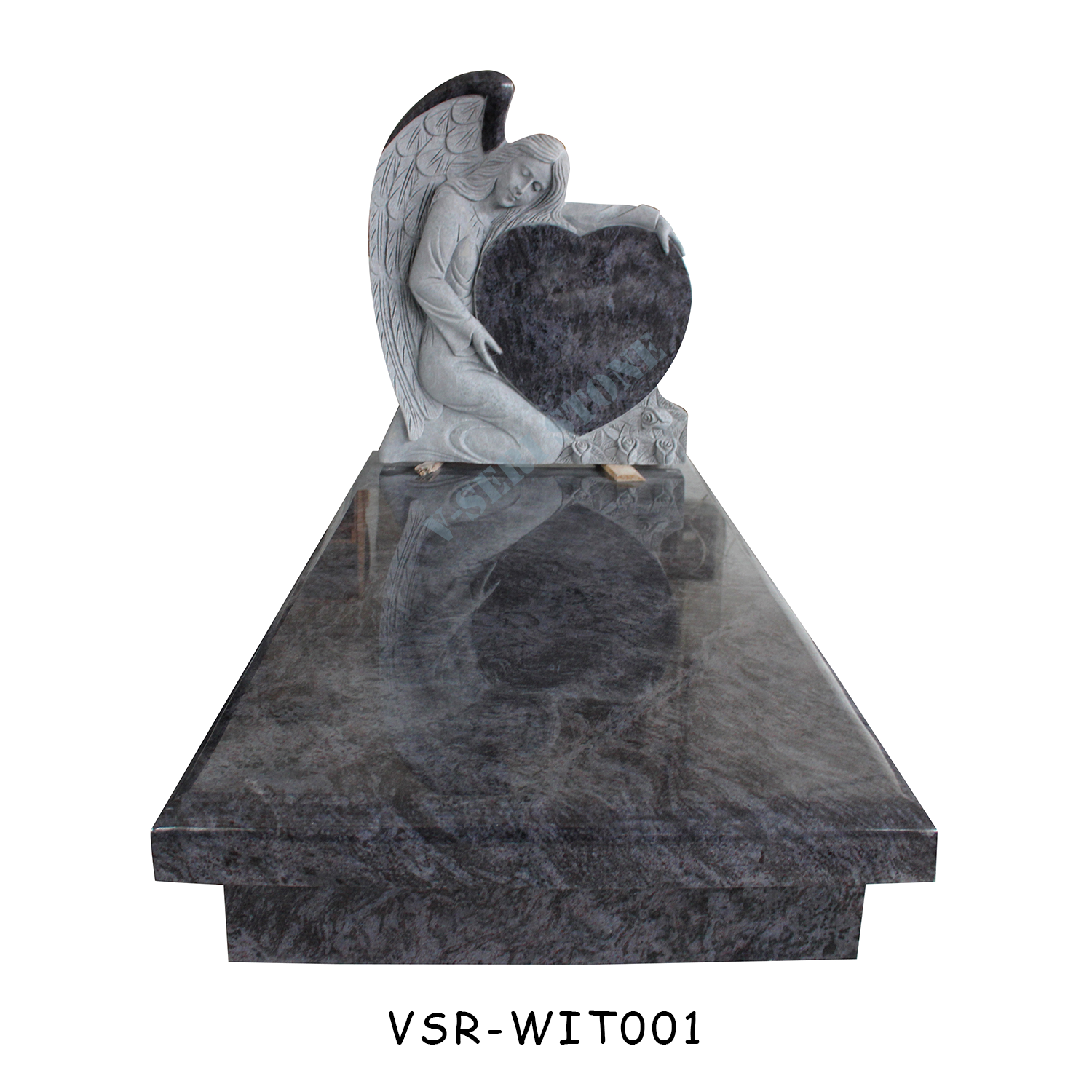 Exquisite Bahamas Blue Granite Headstone with Angel Carving Holding Heart for Celebrating Cherished Lives