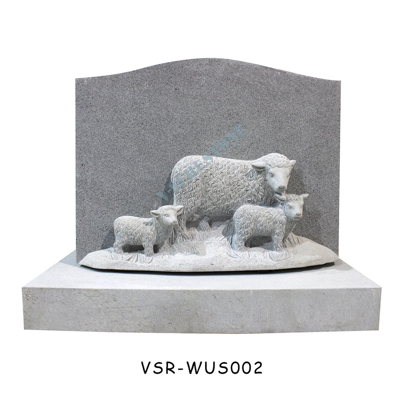 Premium Greystone Granite Tombstone Monuments Featuring Beautiful Sheeps
