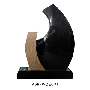 Natural Wood Grain and Black Granite Upright Memorial Stones Tombstone