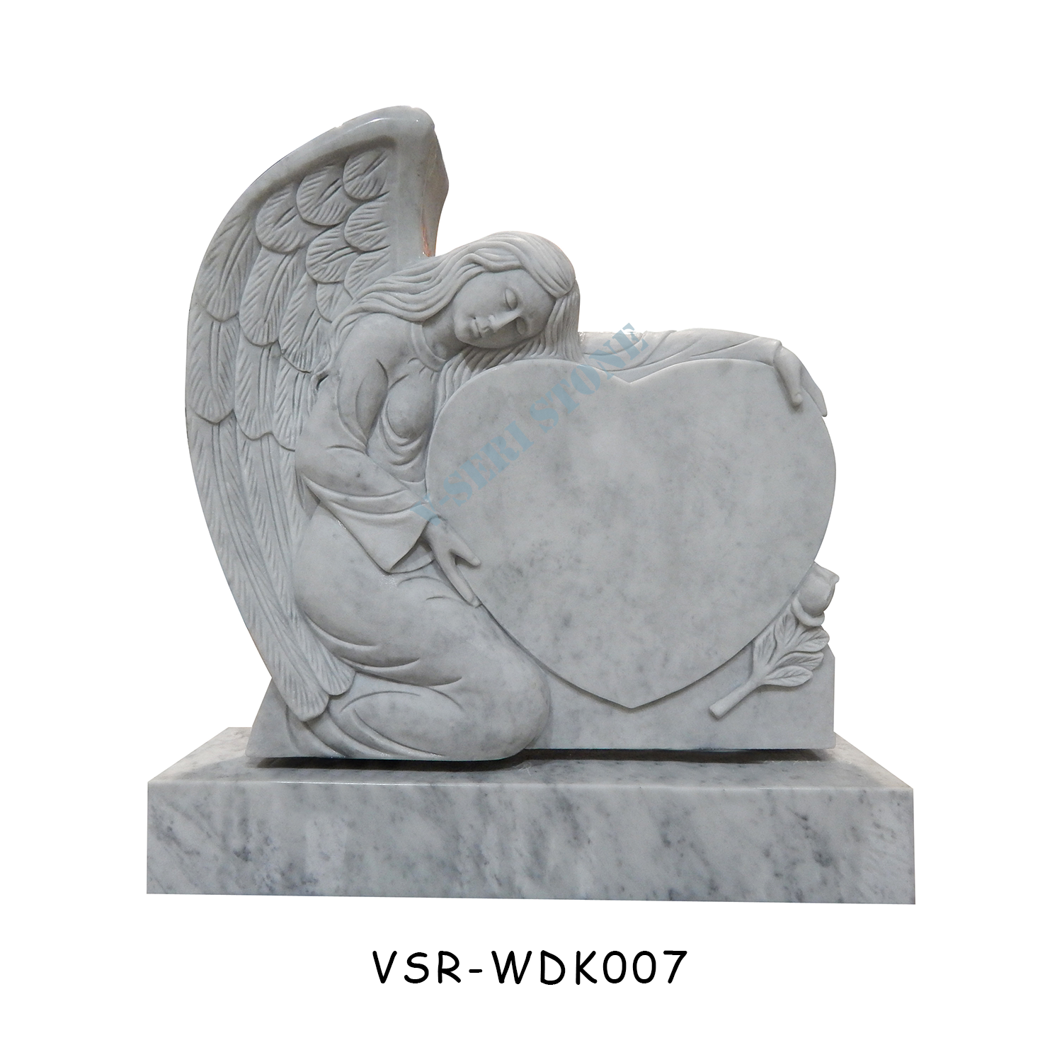Weeping Angel Heart Shape White Marble Memorial Headstones with Rose Design