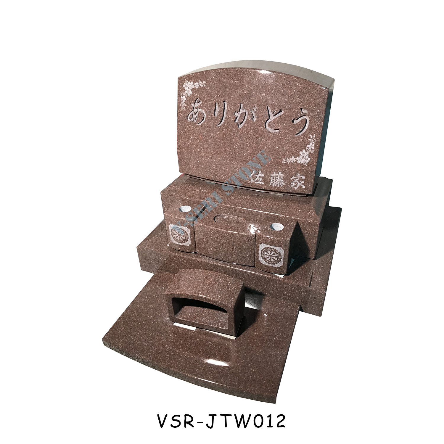 Red Granite Monument Stones Tombstone with Lettering and Flowers Carved for Graves