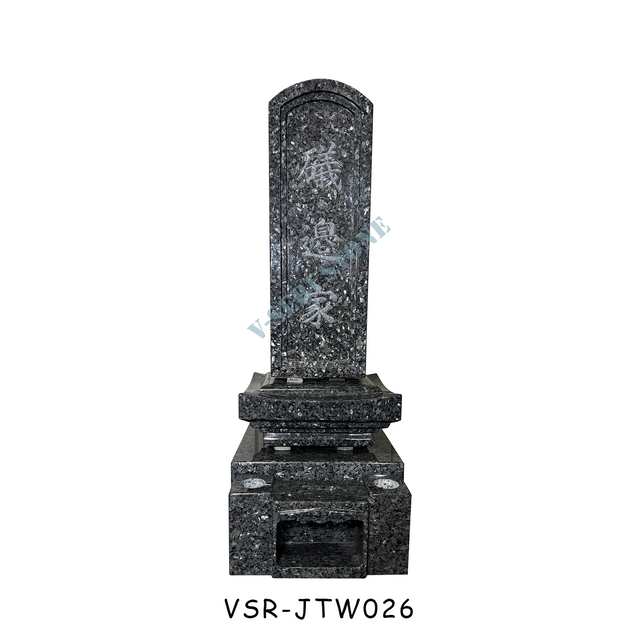 Engraved Memorial Stone Tall Upright Headstones in Blue Pearl Granite
