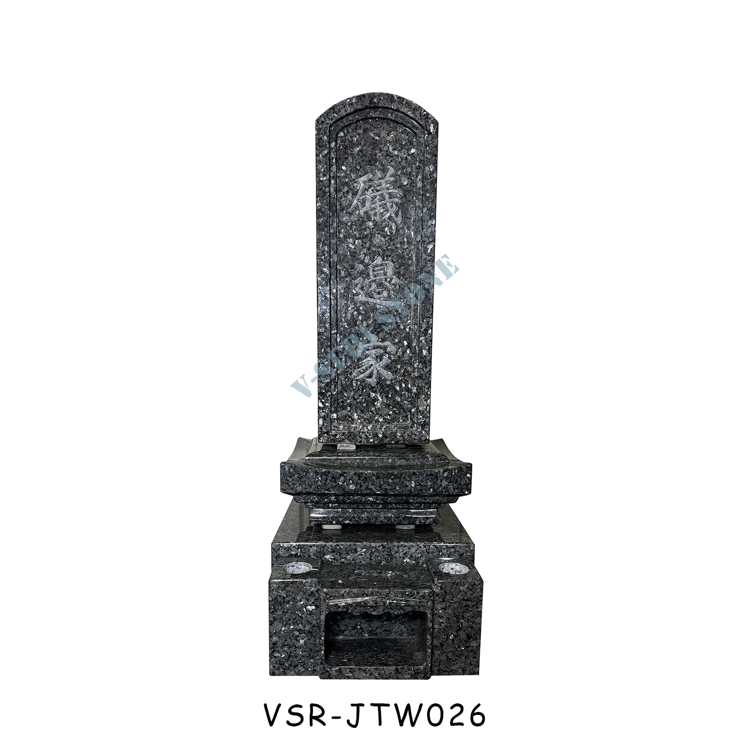 Engraved Memorial Stone Tall Upright Headstones in Blue Pearl Granite