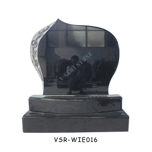 Indian Black Upright Granite Tombstone with Rose Carving