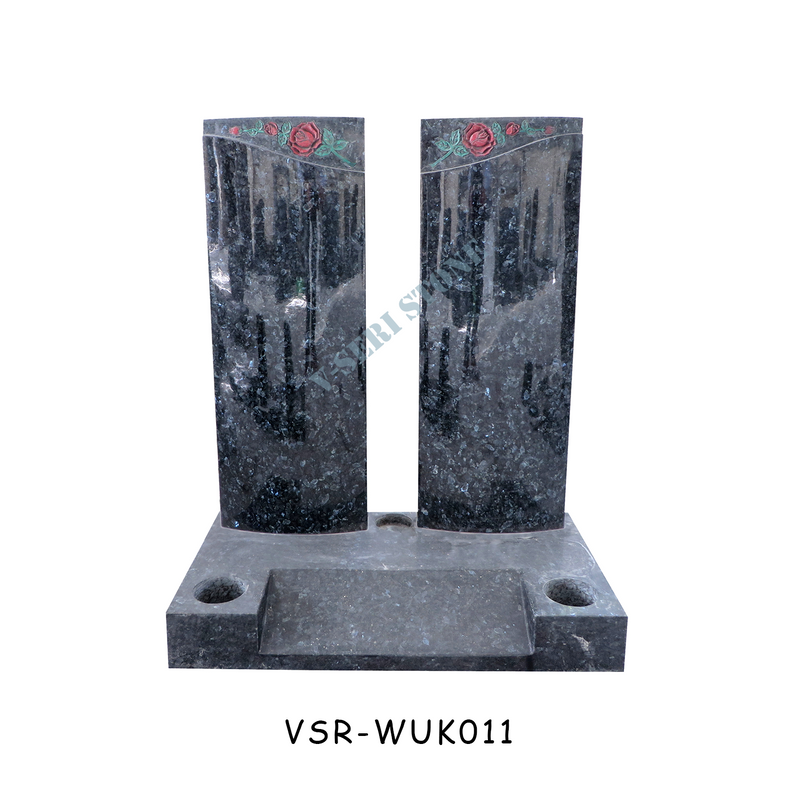 Beautiful Designs Upright Granite Tombstone Funeral Monument with Red Flowers