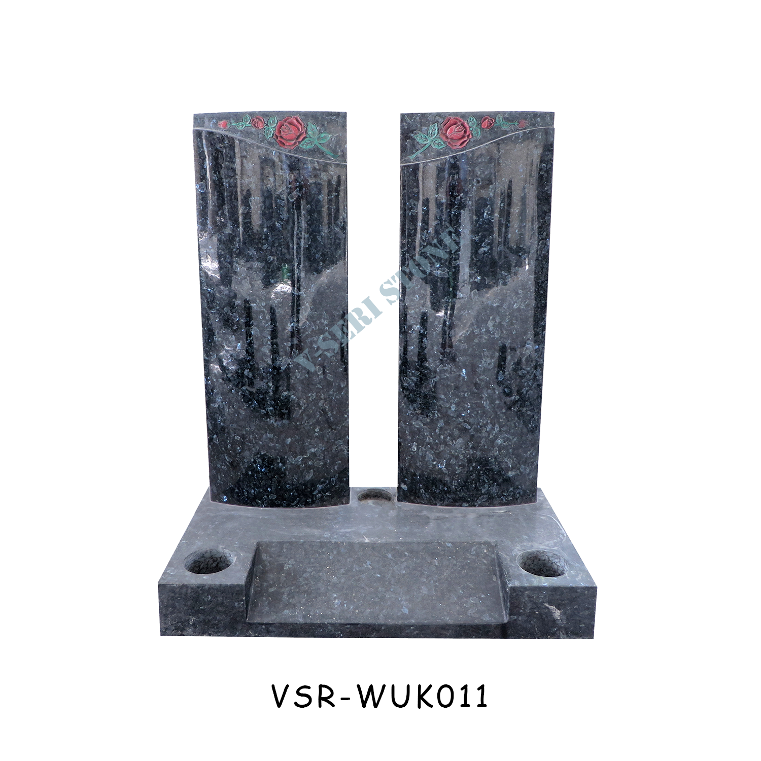 Beautiful Designs Upright Granite Tombstone Funeral Monument with Red Flowers
