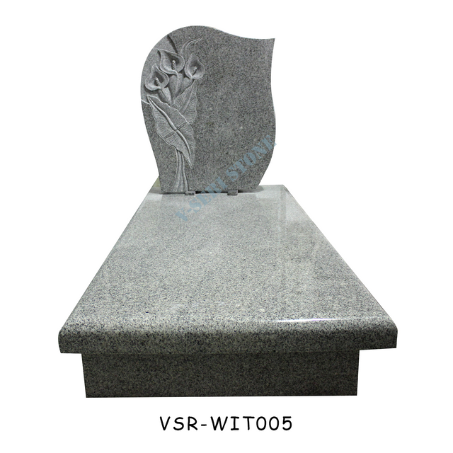  China AG-98 Grey Granite Cemetery Headstones with Flowers Carved