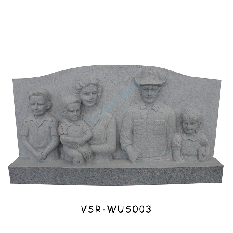  Gray Small Upright American Tombstones Headstone Carving Family Members Motif 