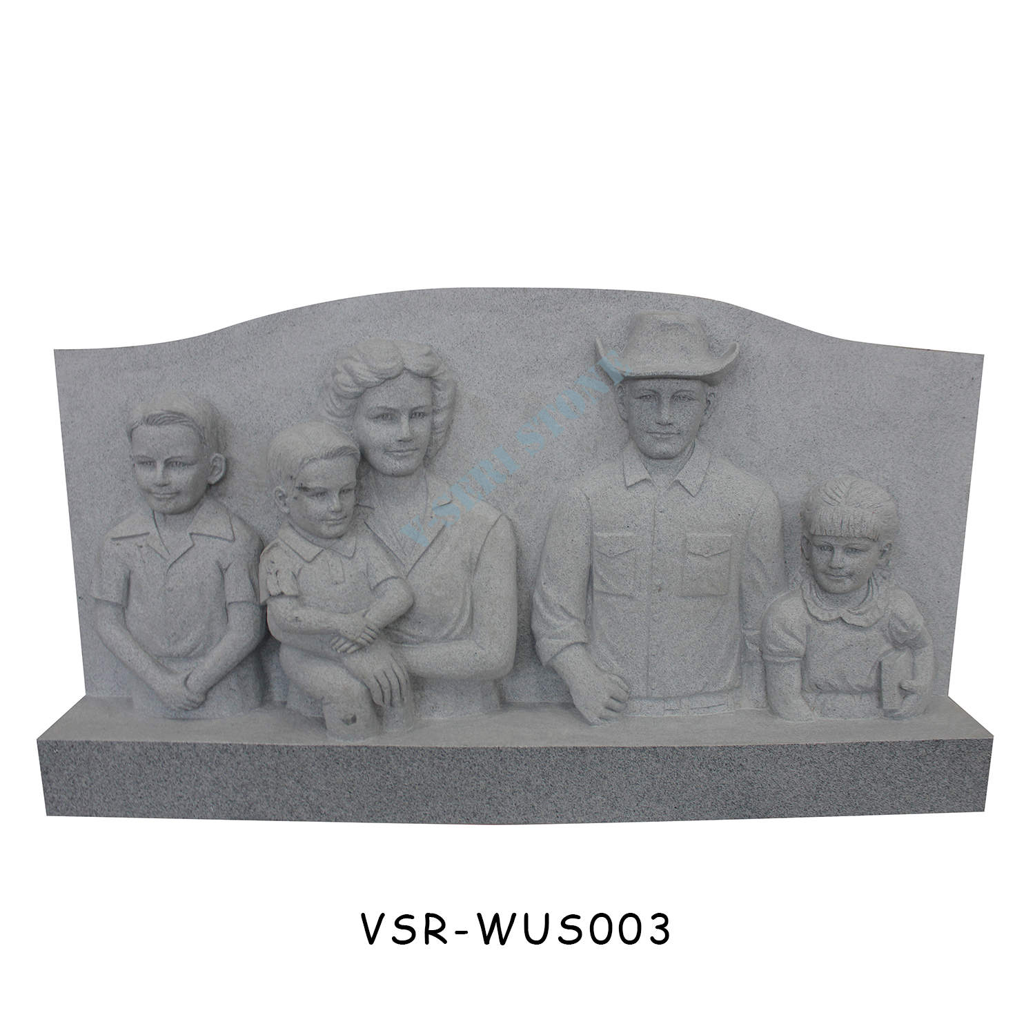  Gray Small Upright American Tombstones Headstone Carving Family Members Motif 