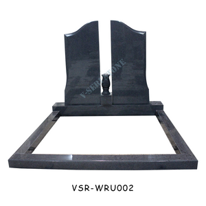 Symmetrical Wave Black Russian Marble Granite Tombstone with Granite Vase 