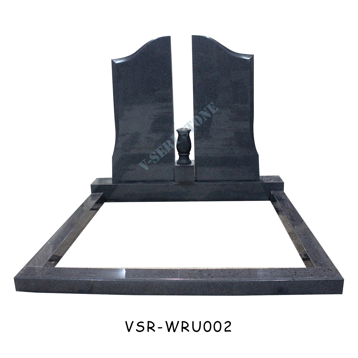 Symmetrical Wave Black Russian Marble Granite Tombstone with Granite Vase 