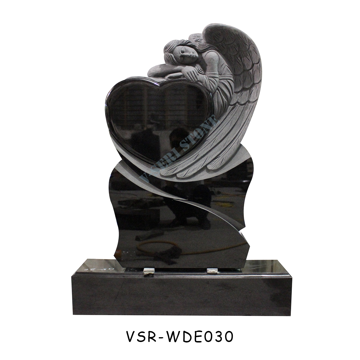 Natural Black Granite Upright Weeping Angel Headstones Holding a Heart for graves