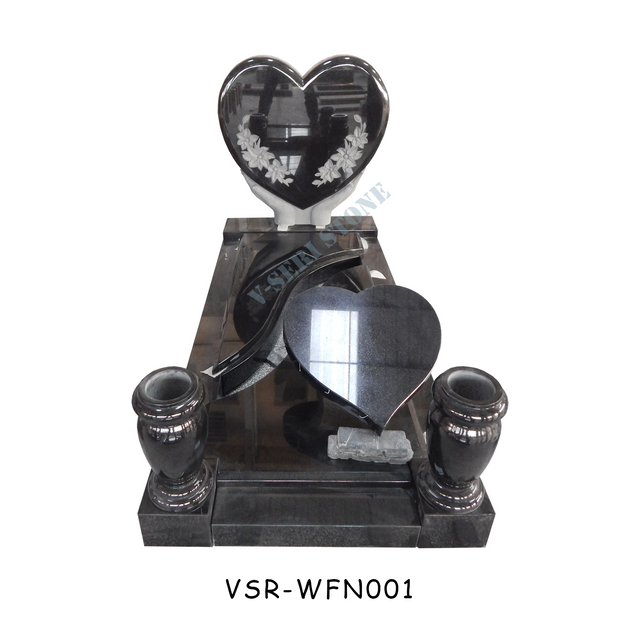 Vintage French Heart Shape Hands Design Granite Tombstone with Stunning Detailing