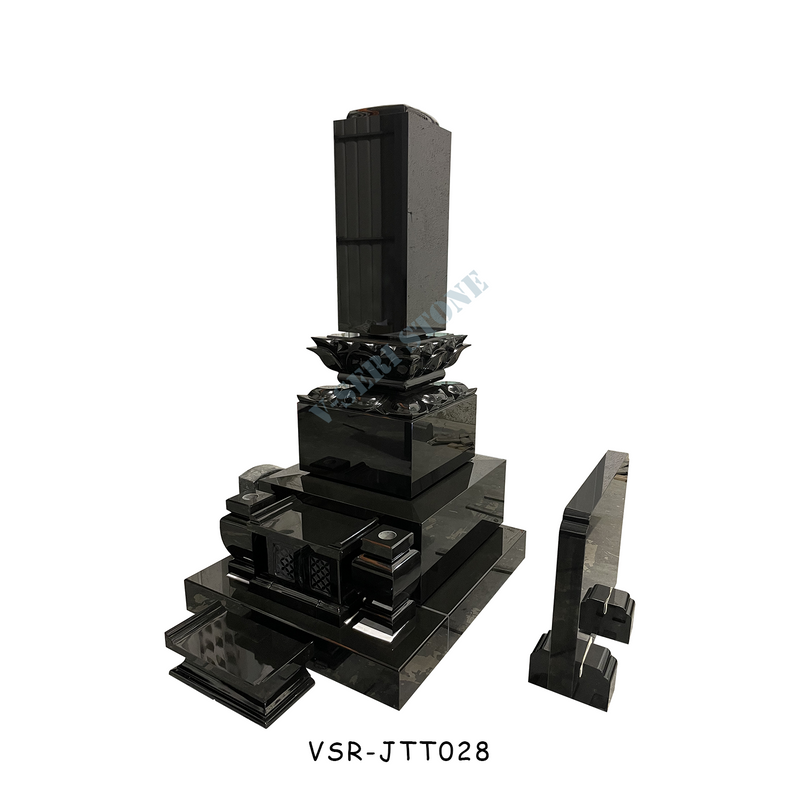 Upper and Lower Lotus Design Traditional Japanese Tombstone in India Black PTK