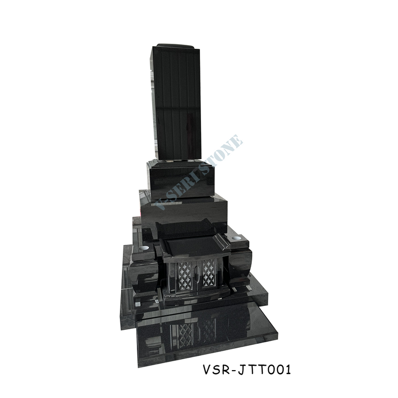 Japanese Style Customized Absolute Black Granite Monuments with Epitaph Plaque