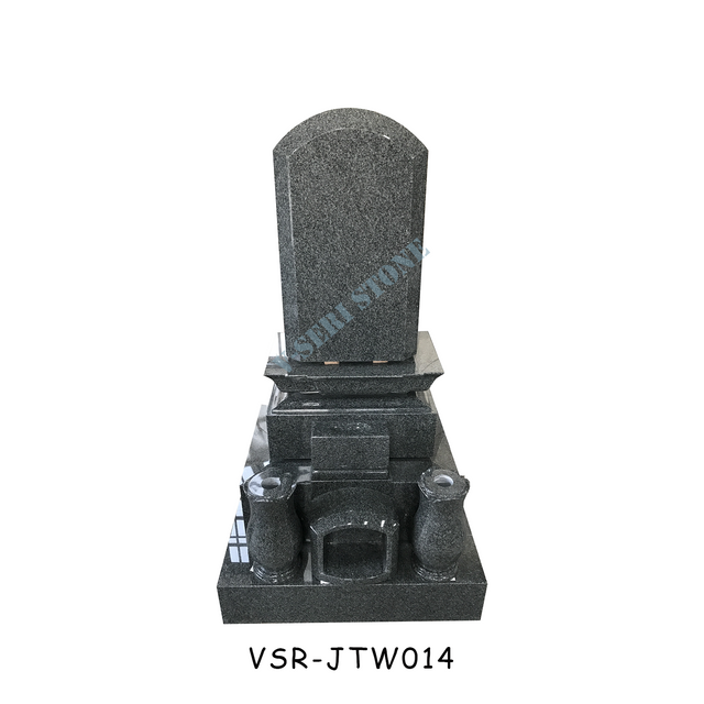 Funeral Polished Grey Granite Headstone Tombstone with Memorial Vases