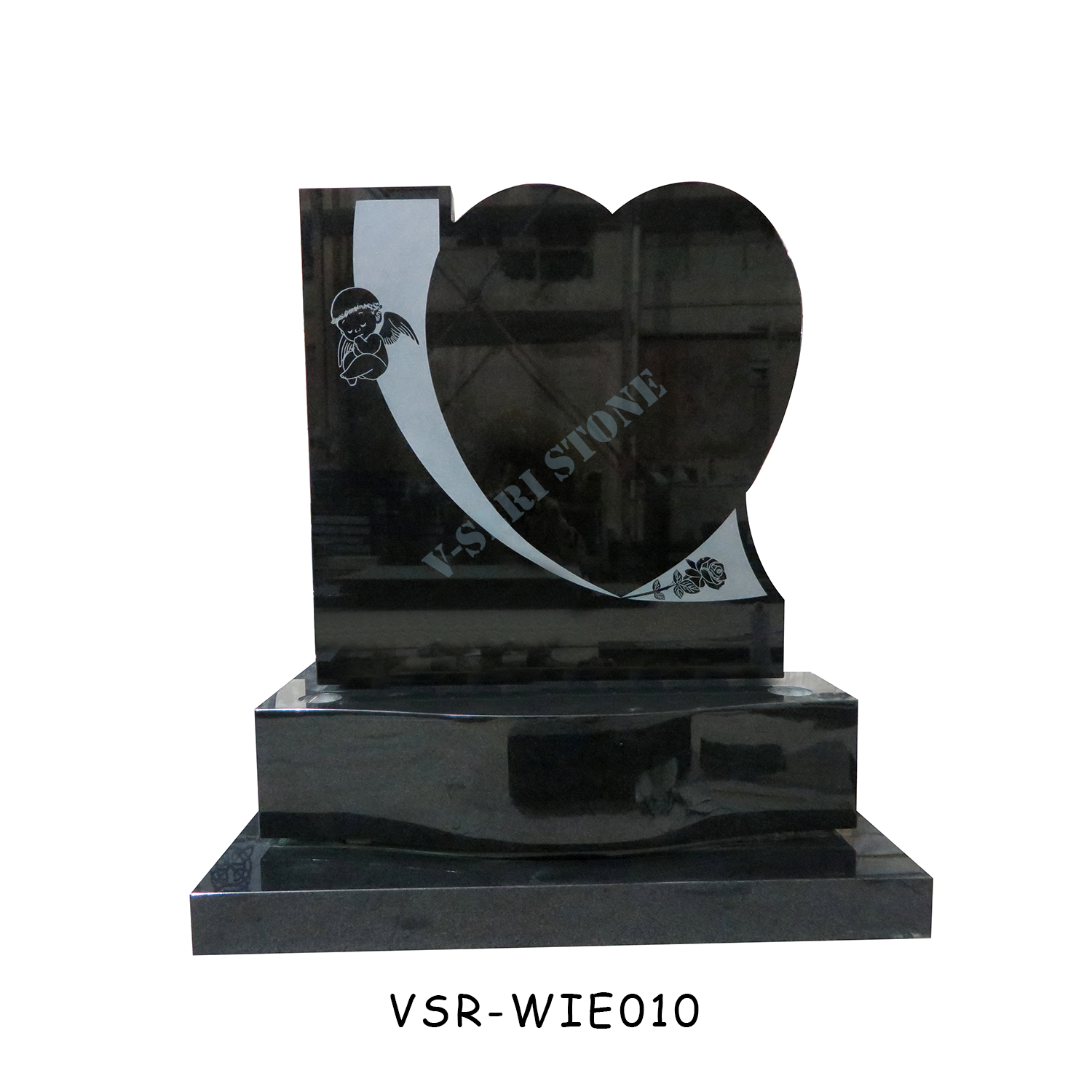 Upright Black Granite Stone Cemetery Headstones with Heart Shape 
