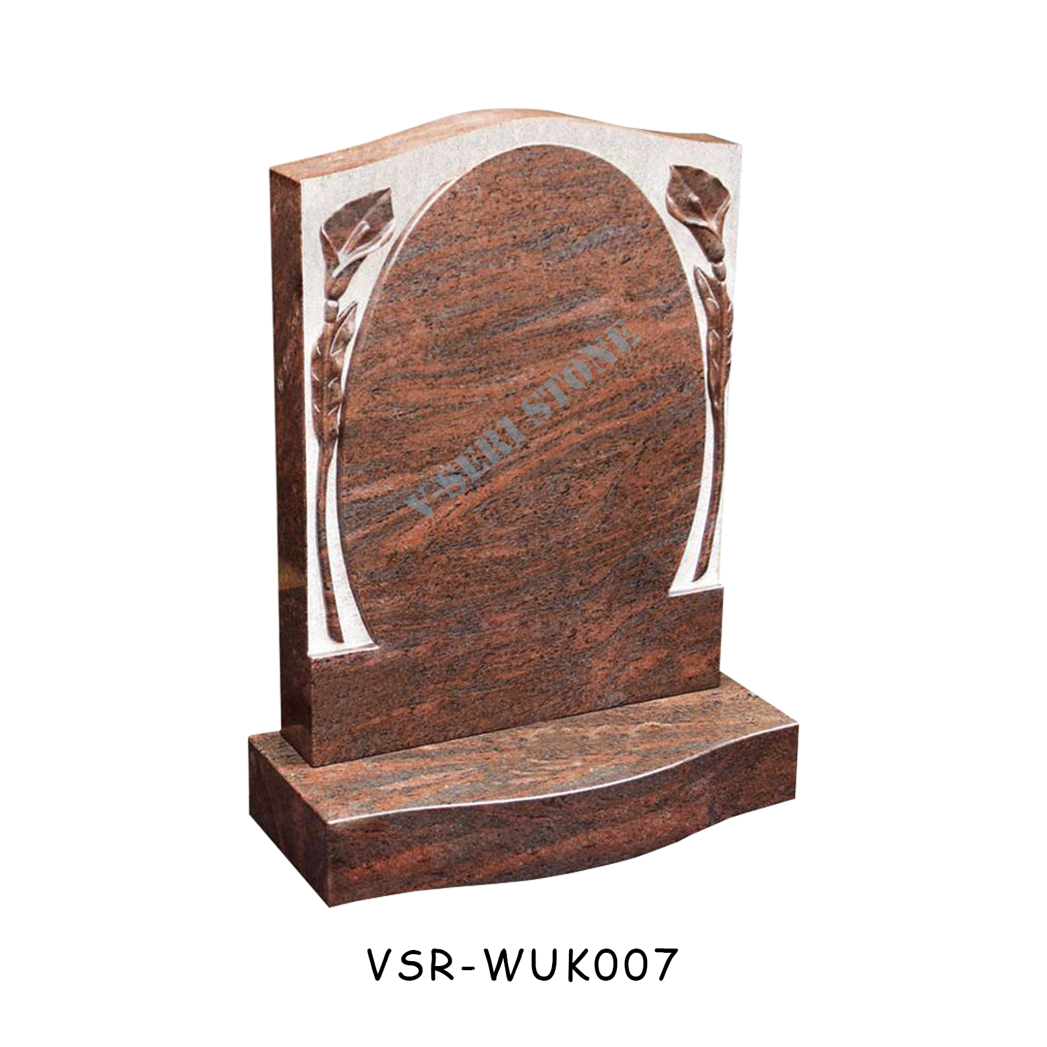  Beautiful Red Granite Upright Gravestone Monument with Calla Lily Etching