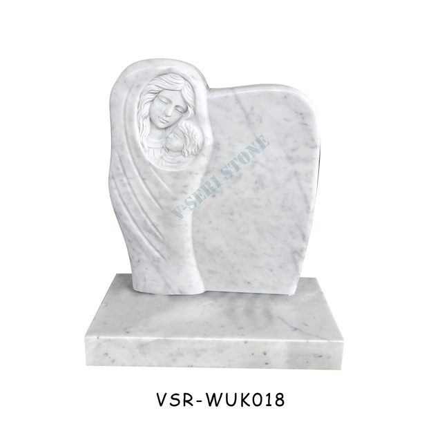 White Granite Gravestones Marble Monuments with Virgin Mary Carved