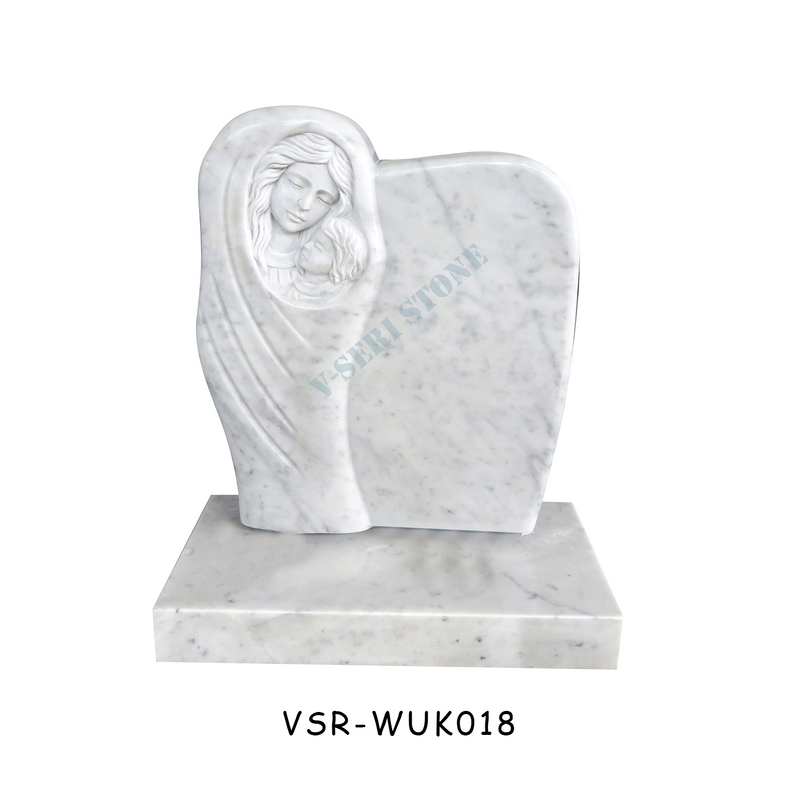 White Granite Gravestones Marble Monuments with Virgin Mary Carved